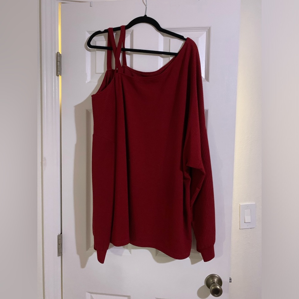 Plus Asymmetrical Neck Strappy Detail Drop Shoulder Top
